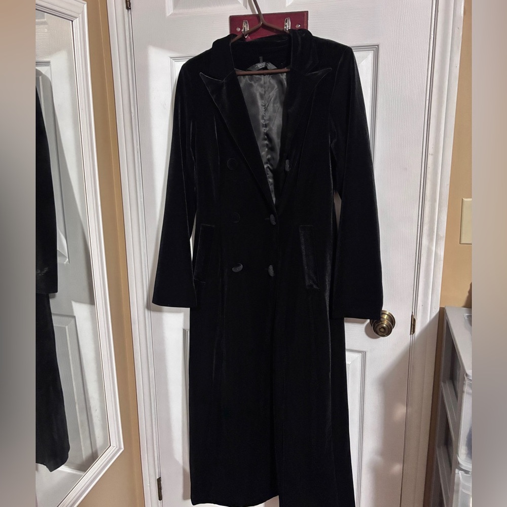 Killstar Black Velvet Long Trench Coat